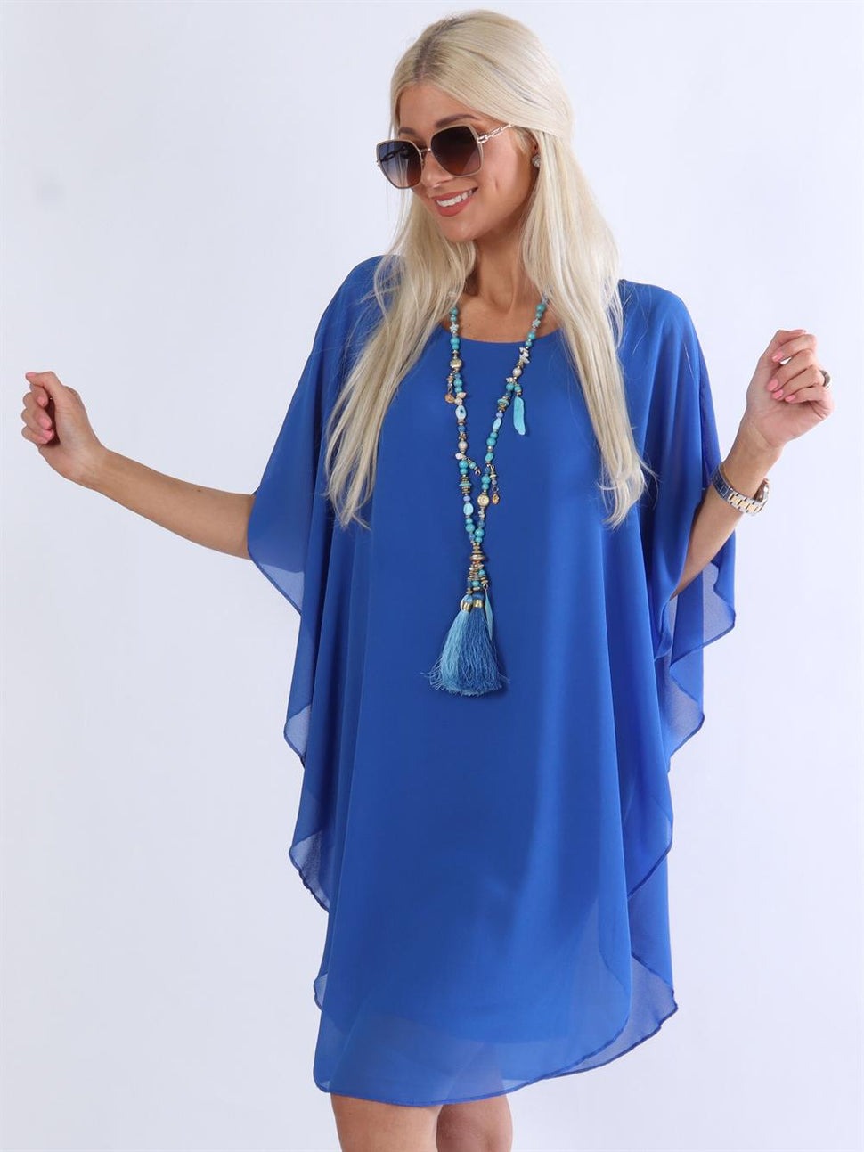 Levoire | Tunique Robe Avec Couches En Chiffon Bleu Une taille pour tous