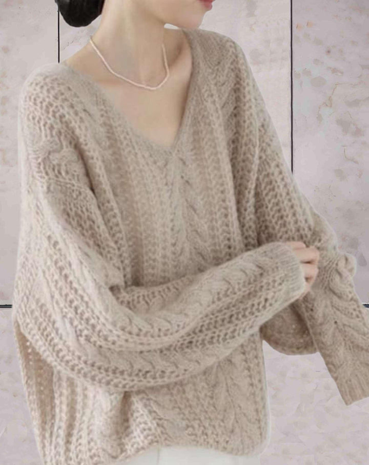 Levoire | Pull Surdimensionné En Tricot Avec Décolleté En V Beige