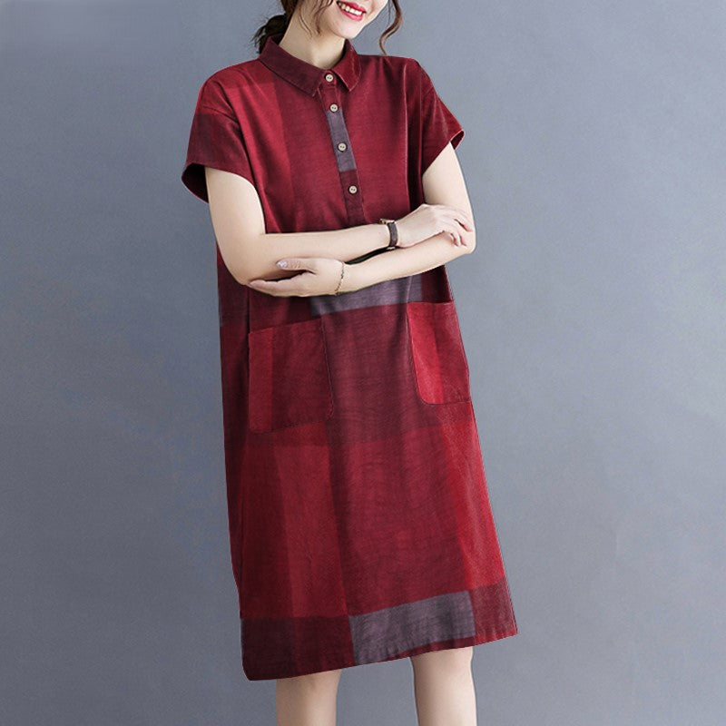 Levoire | Robe À Carreaux Décontractée Avec Manches Courtes Et Fermeture À Bouton Rot
