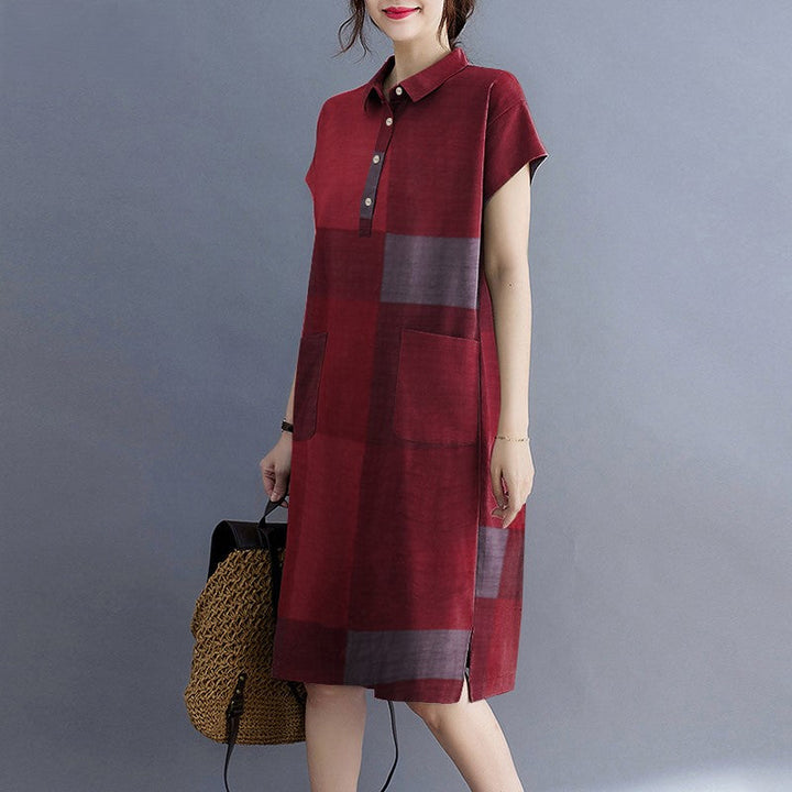 Levoire | Robe À Carreaux Décontractée Avec Manches Courtes Et Fermeture À Bouton