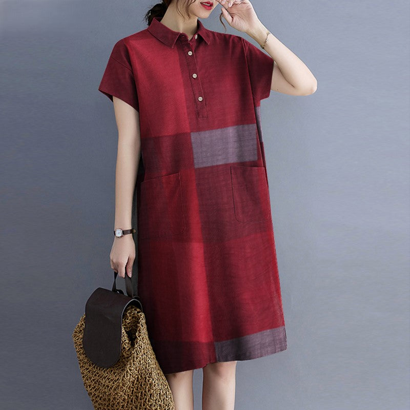 Levoire | Robe À Carreaux Décontractée Avec Manches Courtes Et Fermeture À Bouton