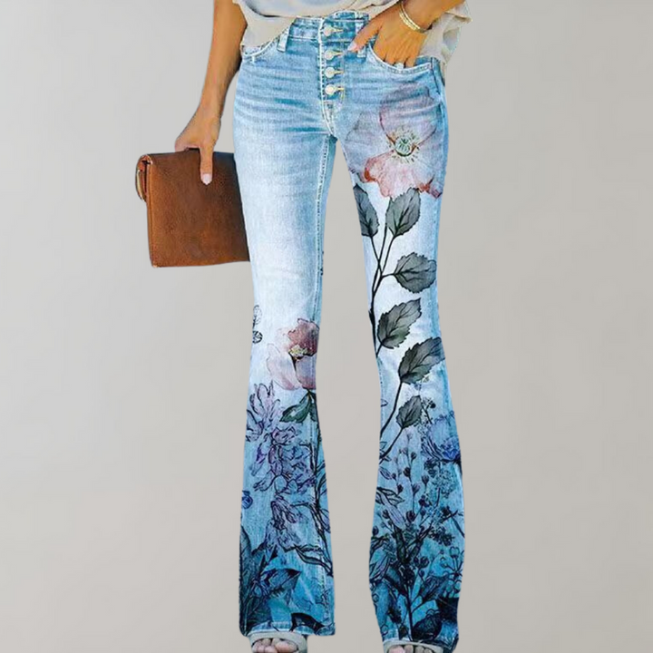 Levoire | Pantalons Évasés Pour Femmes Avec une fleur rose pâle