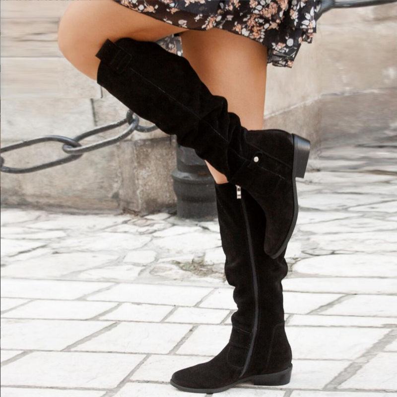 Levoire | Fermeture Éclair Talon Bas Bottes Longues Bottes Femme Noir