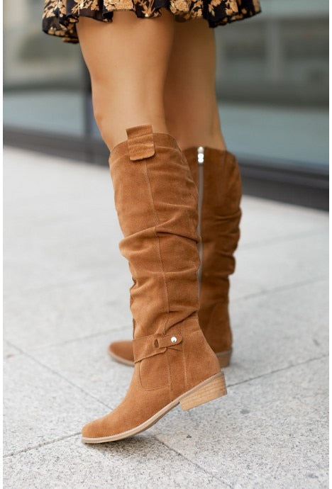 Levoire | Fermeture Éclair Plat Bottes Longues Bottes Pour Femmes Jaune-brun
