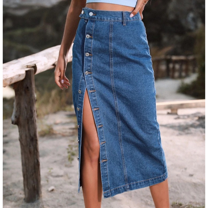 Levoire | Jupe En Jean Bleue Longue Avec Boutons