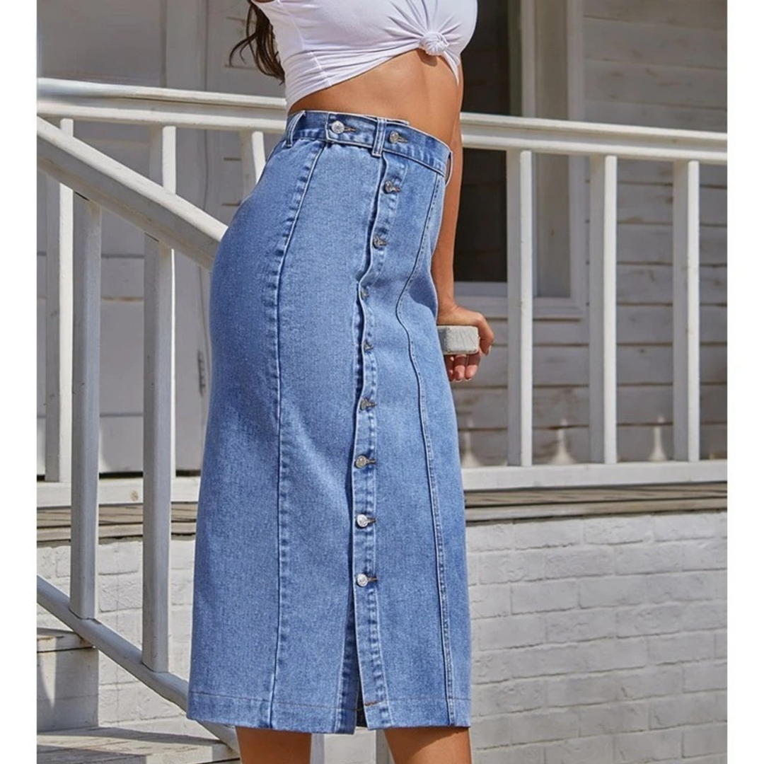 Levoire | Jupe En Jean Bleue Longue Avec Boutons