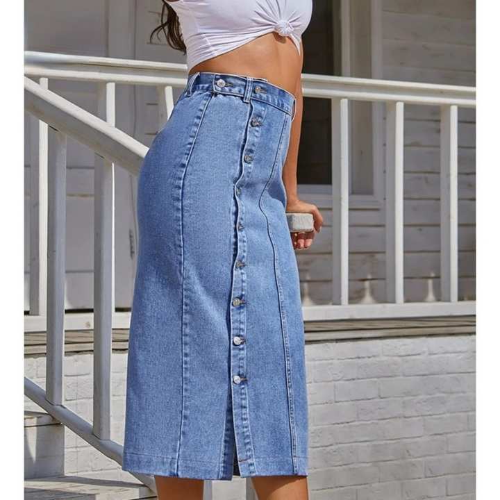 Levoire | Jupe En Jean Bleue Longue Avec Boutons