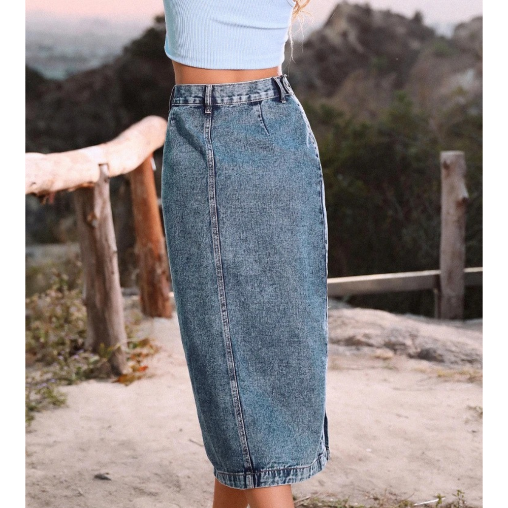 Levoire | Jupe En Jean Bleue Longue Avec Boutons