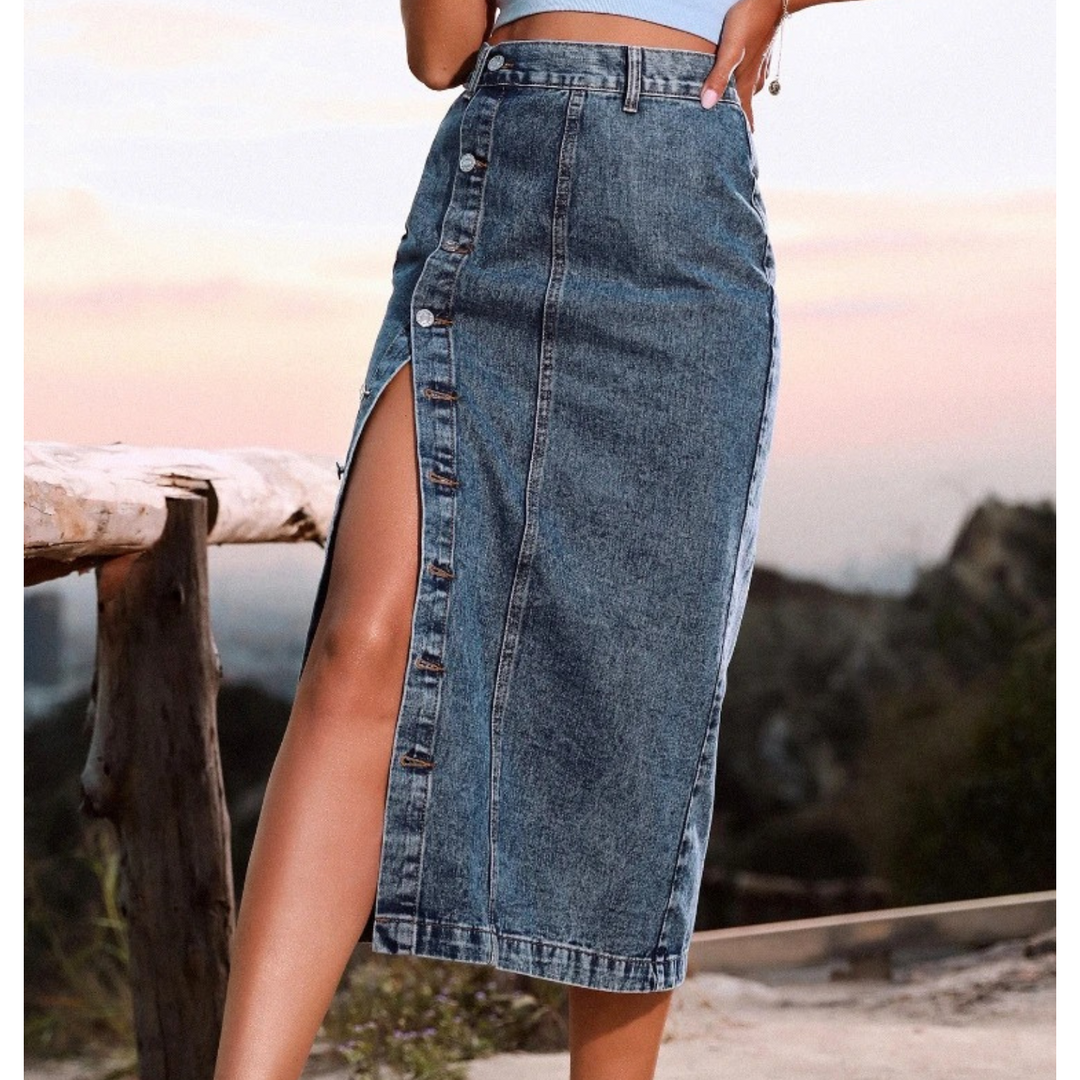 Levoire | Jupe En Jean Bleue Longue Avec Boutons Bleu foncé