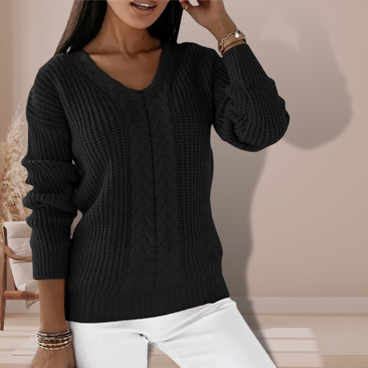 Levoire | Pull En Tricot À Motif De Cable Avec Décolleté En V Noir