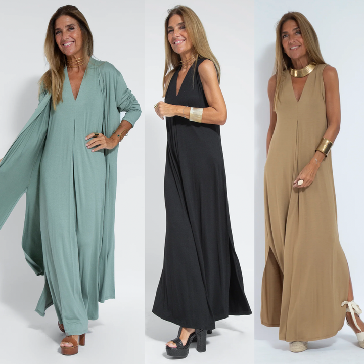 Levoire | Robe longue amincissante et cardigan Robe noire + cardigan blanche S