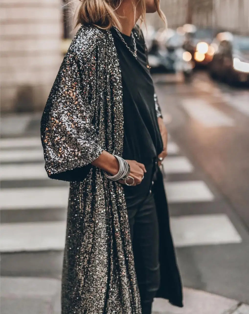 Levoire | Glamour Femmes Kimono Noir argent