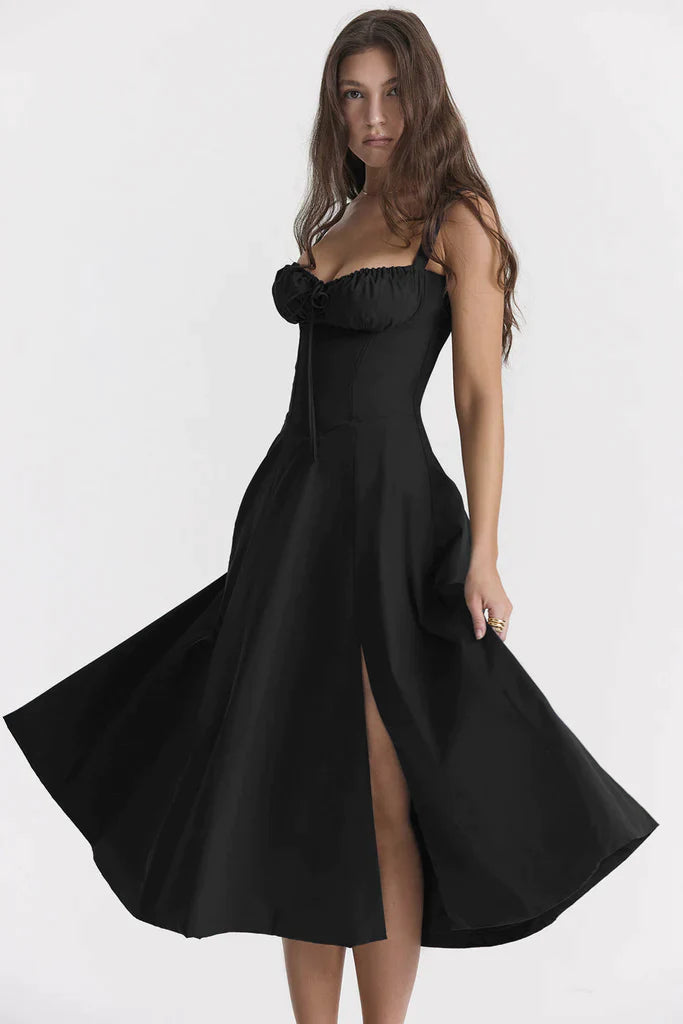 Levoire | Sans Manches Fente Midi Robe Robe D'Été Noir
