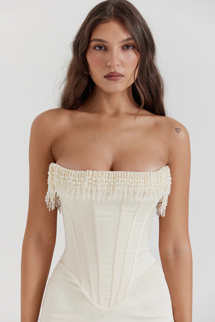 Levoire | Robe De Cocktail Midi Sans Bretelles En Satin Blanc