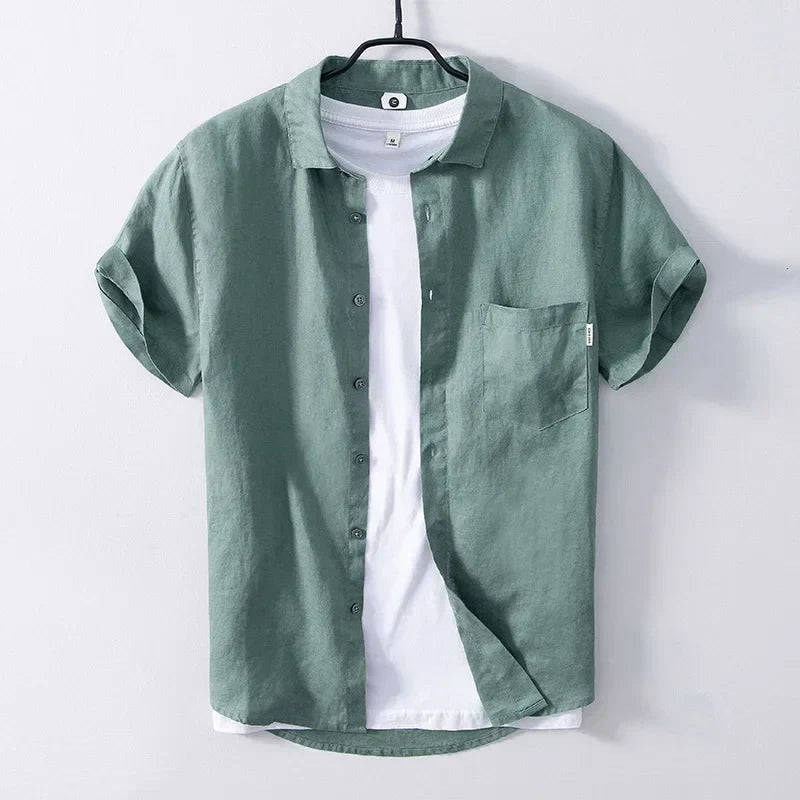 Levoire | Chemise En Lin Style Decontracte Respirant Et Confortable Hommes Vert