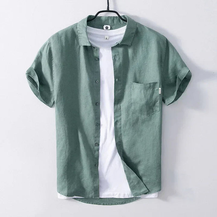 Levoire | Chemise En Lin Style Decontracte Respirant Et Confortable Hommes Vert