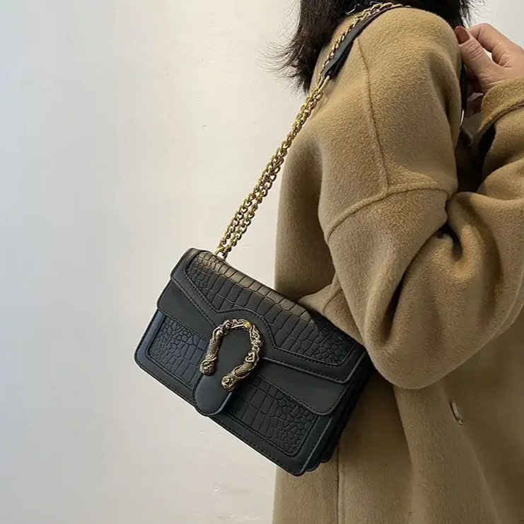 Levoire | Vintage Cuir Crocodile Motif Sac Noir