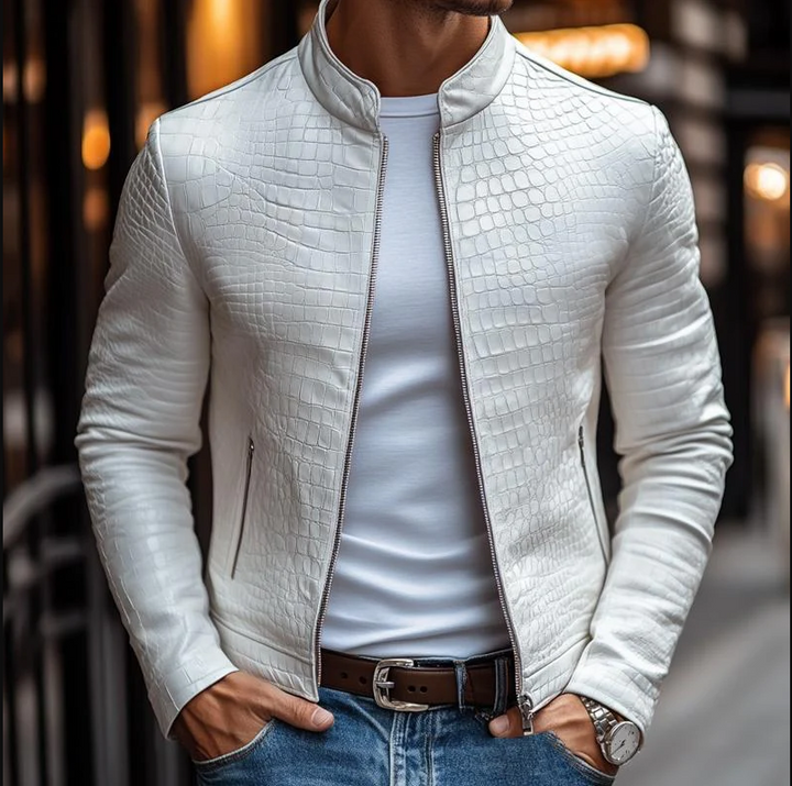 Levoire | Veste en cuir de crocodile de luxe Blanc