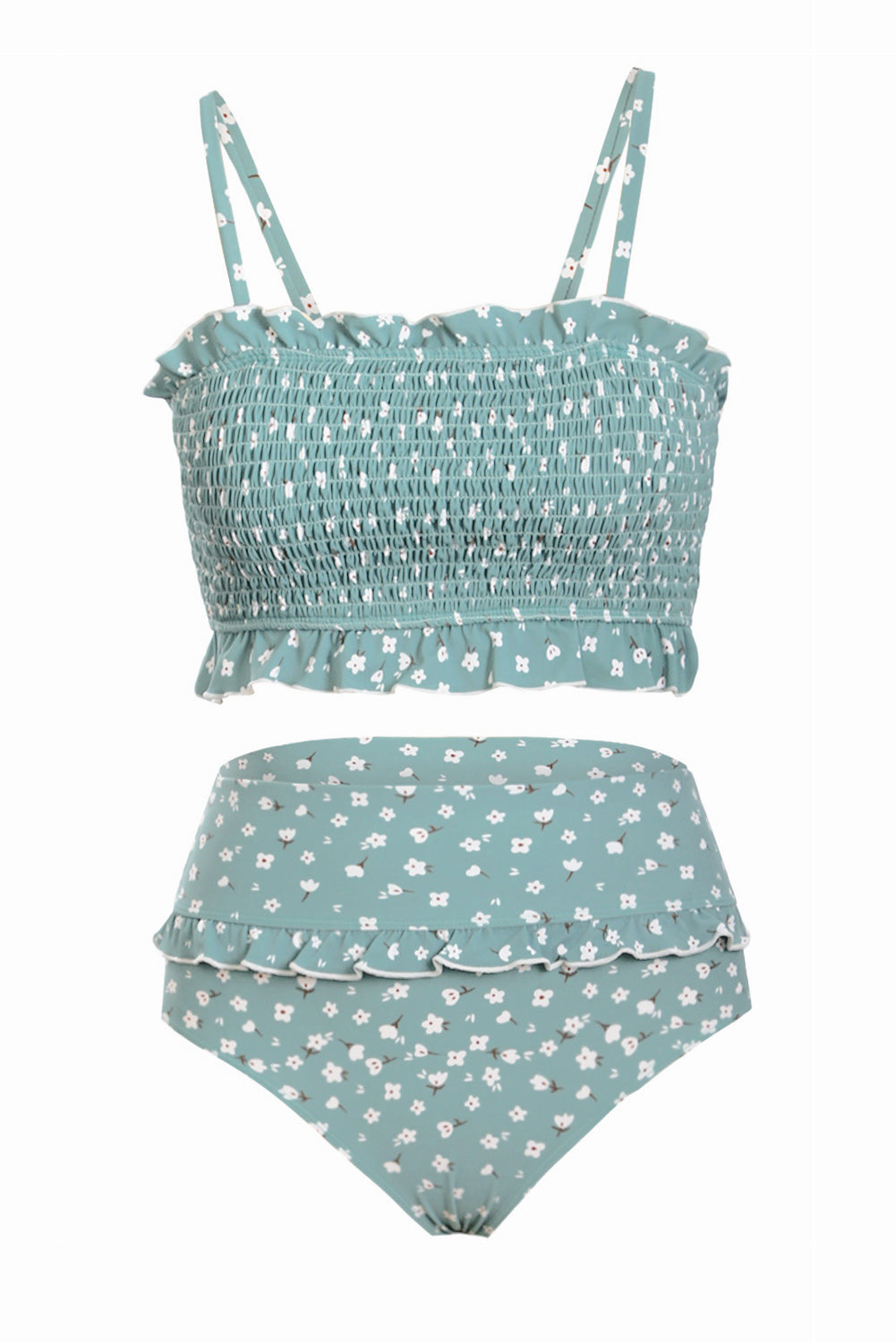Levoire | Maillot de bain bandeau floral taille haute sans épaule