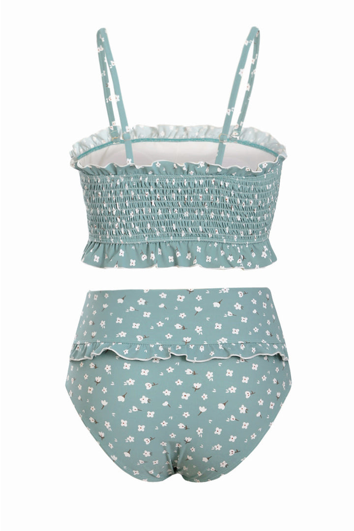 Levoire | Maillot de bain bandeau floral taille haute sans épaule