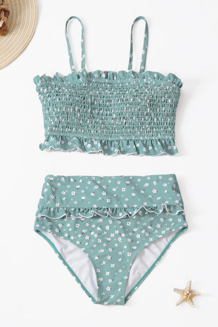 Levoire | Maillot de bain bandeau floral taille haute sans épaule