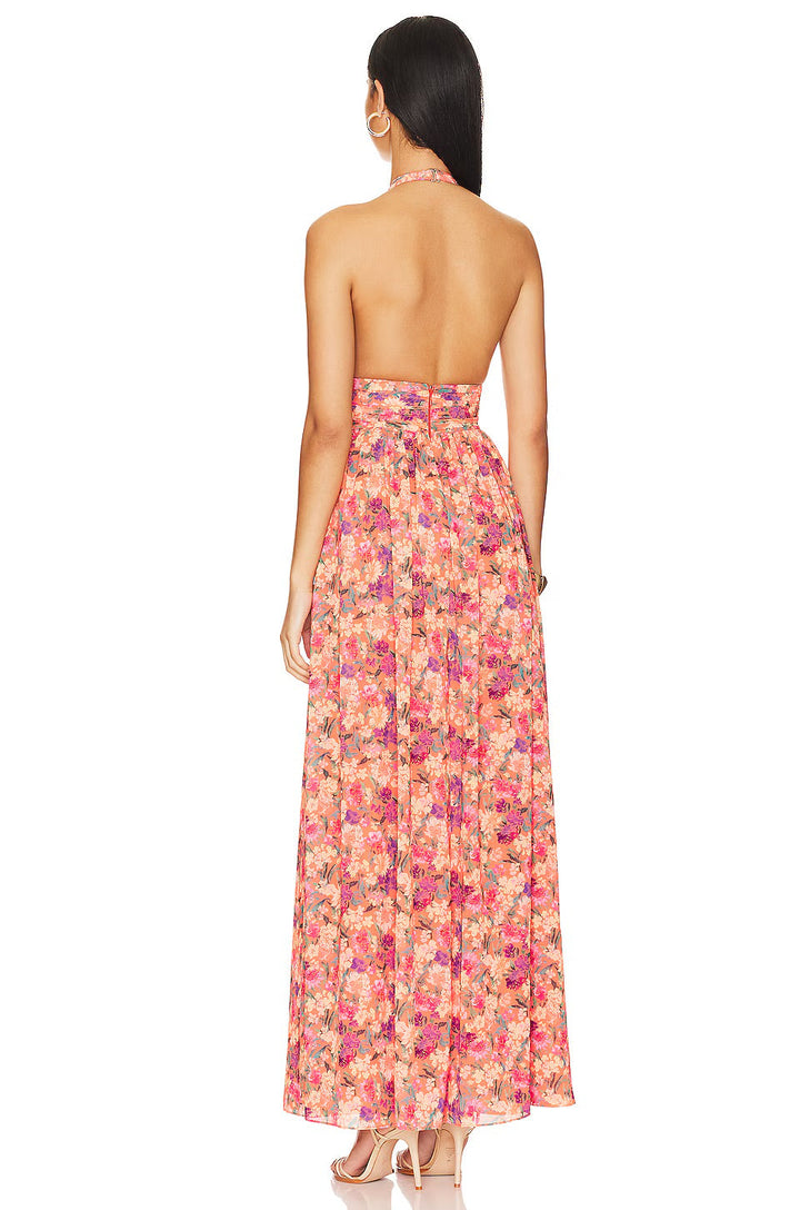Levoire | Collier Croisé Dentelle Plissé Manches Maxi Robe