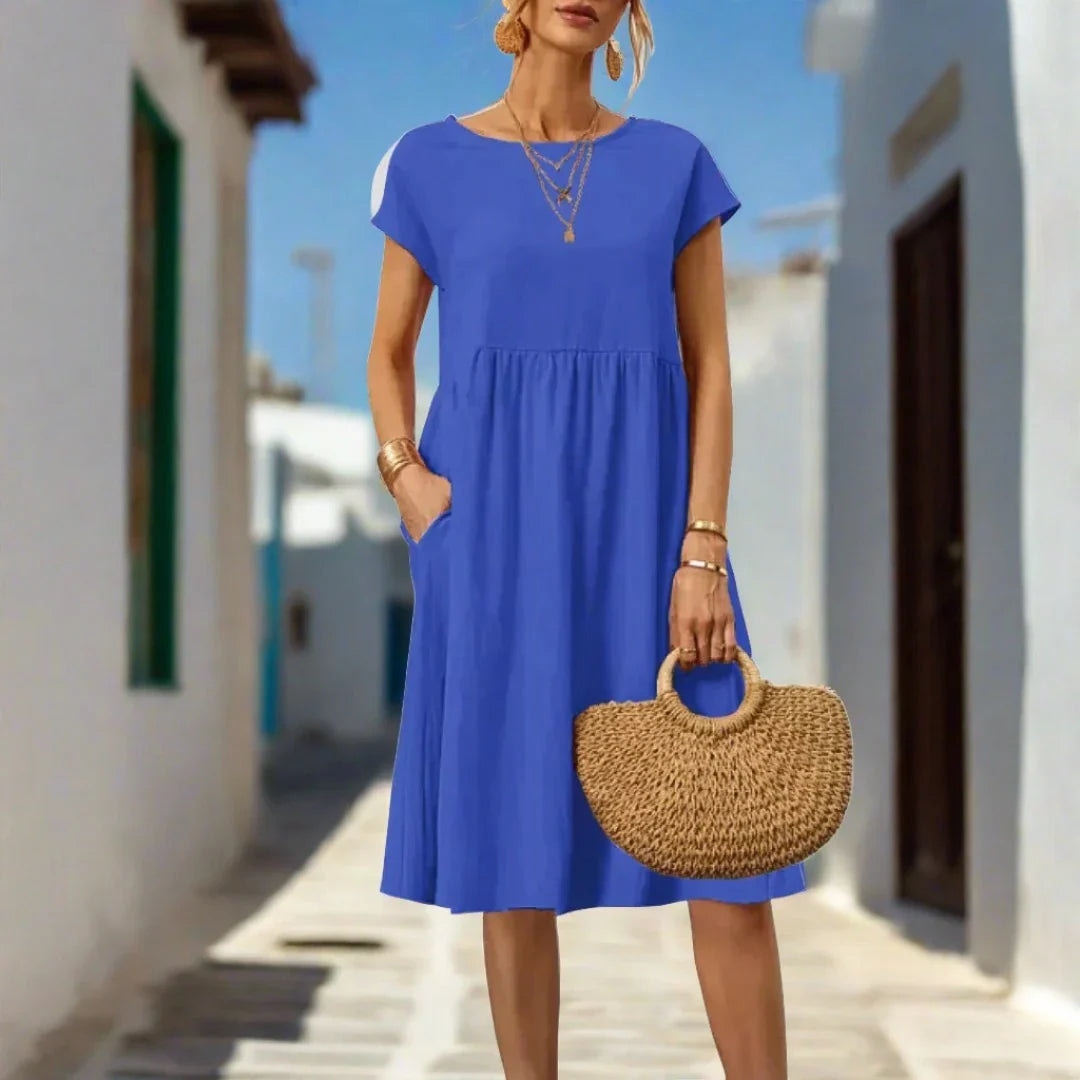 Levoire | Robe D'Été Élégante Fluide À Manches Courtes Bleu