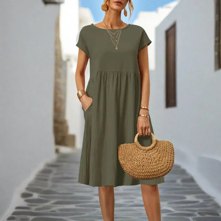 Levoire | Robe D'Été Élégante Fluide À Manches Courtes Vert