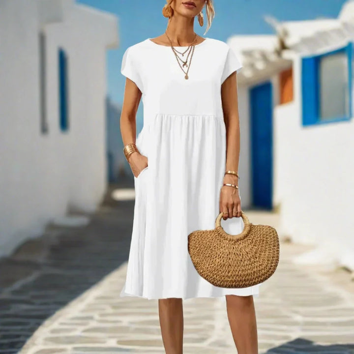 Levoire | Robe D'Été Élégante Fluide À Manches Courtes Blanc