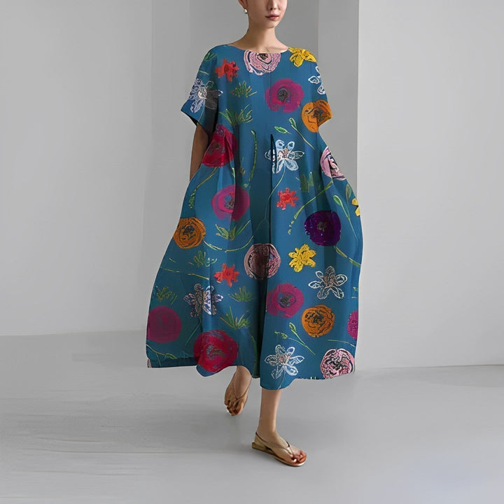Levoire | Boho Printemps Robe Fleur Voir Sininen