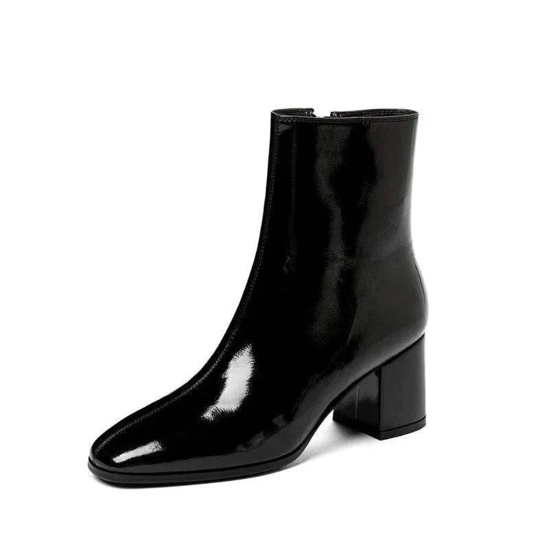 Levoire | Bottines À Talons Avec Talon Moyen En Cuir Verni Pour Femmes Noir