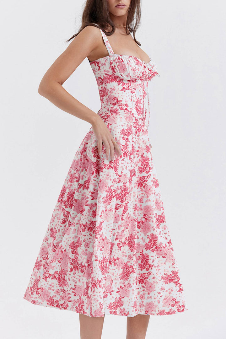Levoire | Robe élégante manches longues Blanc Rouge Fleur