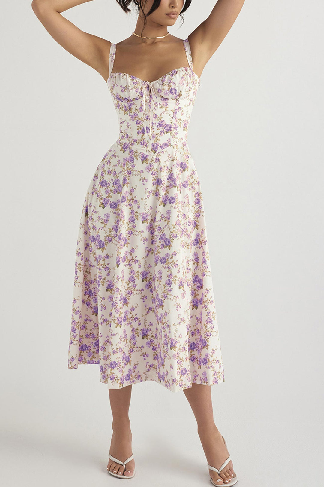 Levoire | Robe élégante manches longues Blanc Lilas Floret
