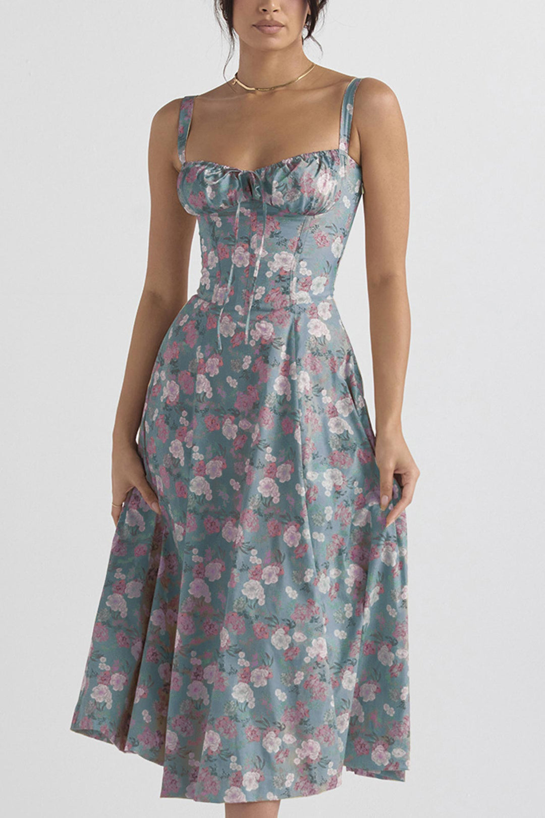 Levoire | Robe élégante manches longues Bleu Rouge Fleur