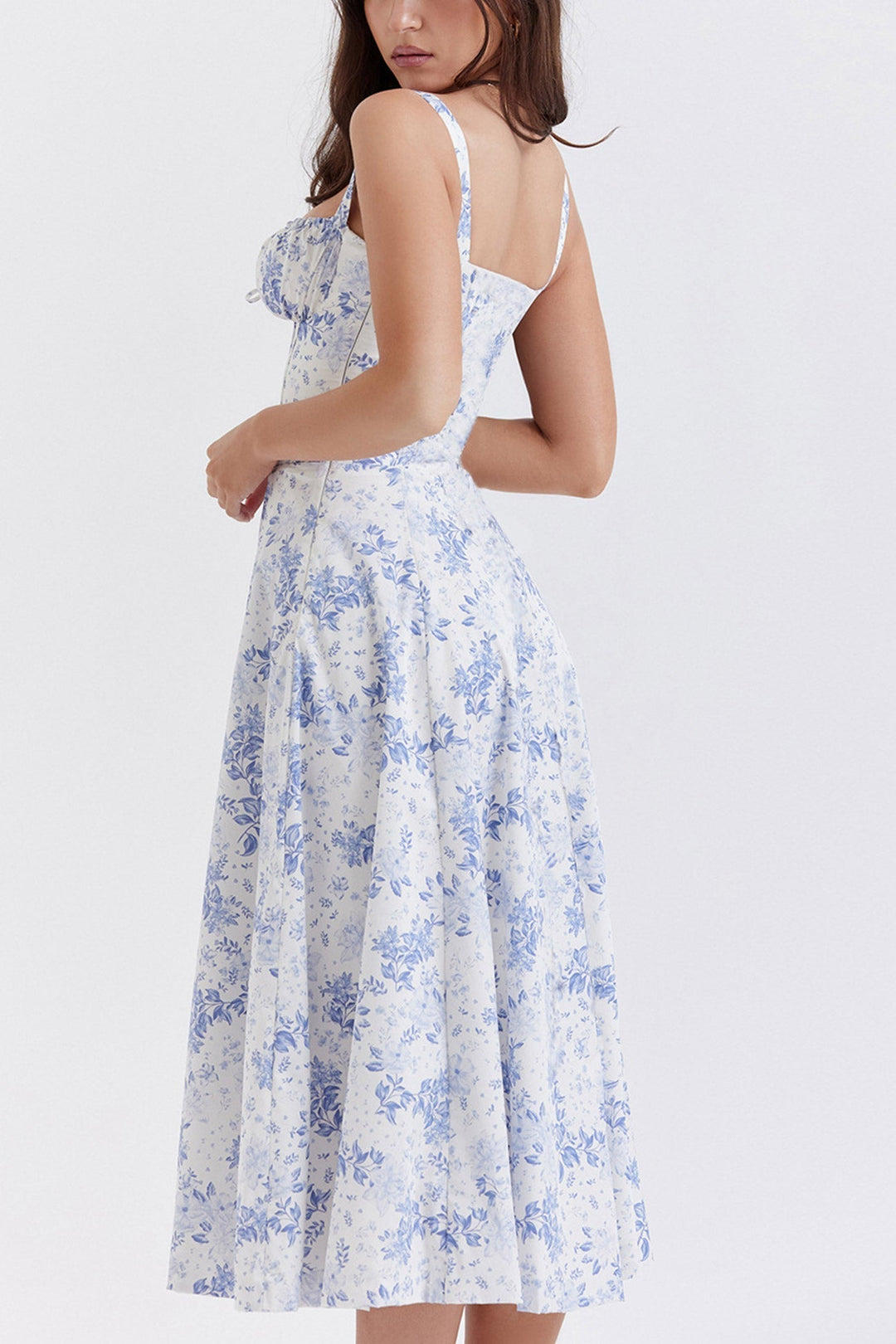 Levoire | Robe élégante manches longues Blanc Bleu Fleur