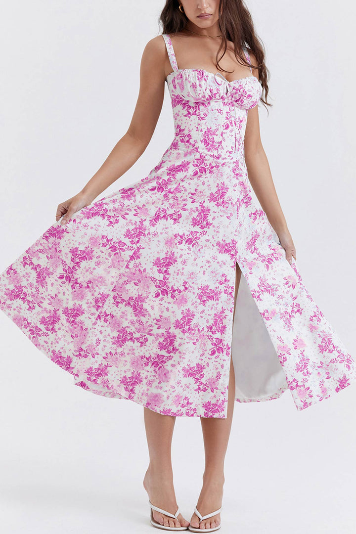 Levoire | Robe élégante manches longues Blanc Rose Fleur