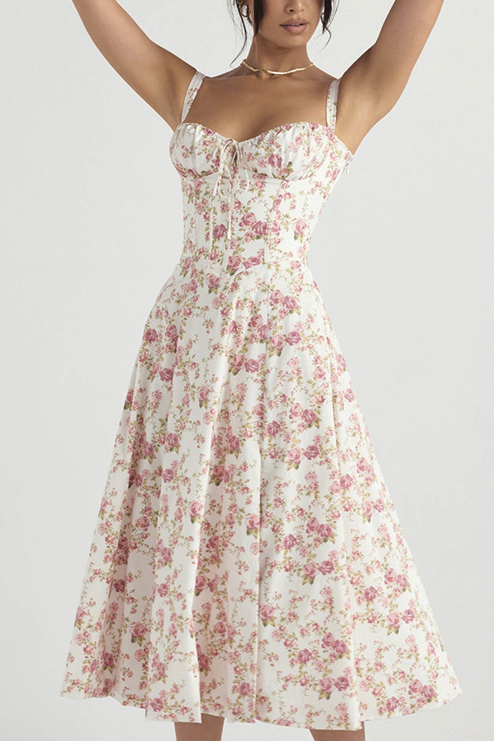 Levoire | Robe élégante manches longues Blanc Rouge Floret
