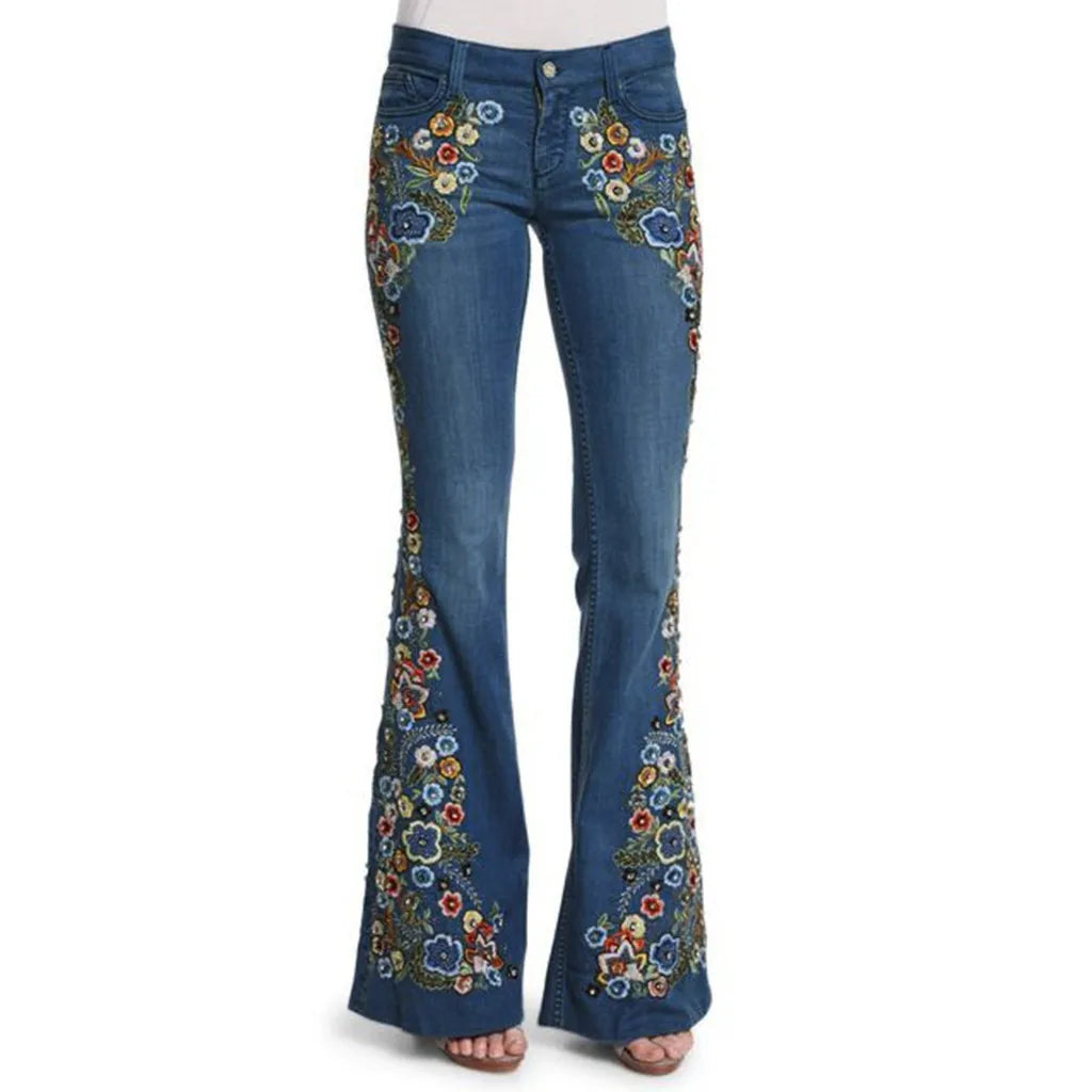 Levoire | Jeans Évasés Pour Femmes Brodés Bleu foncé