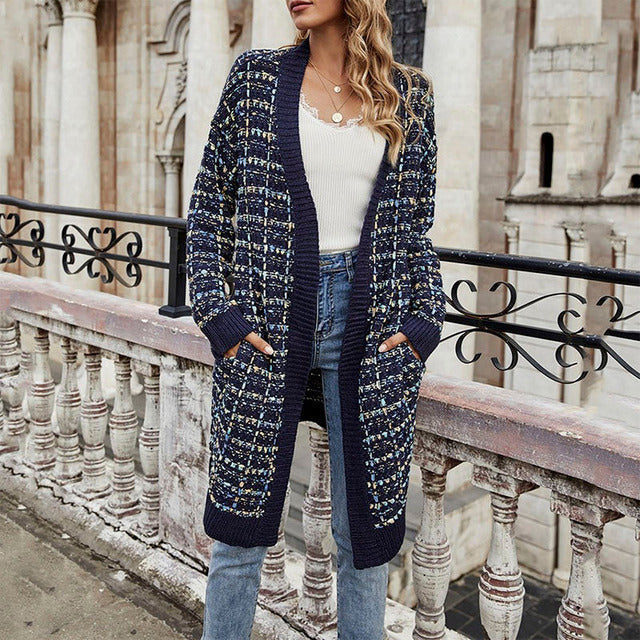 Levoire | Ouverte Devant Gilet En Maille Chaud Femme Bleu