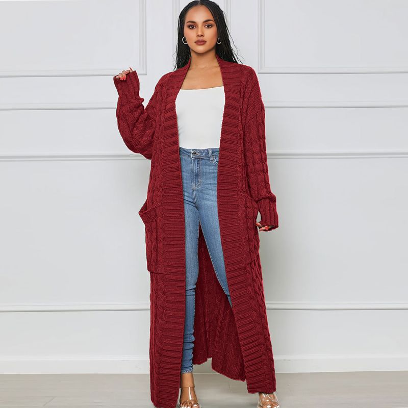 Levoire | Grande Taille Ouverte Gilet Tricoté Gilet Femme Vin rouge
