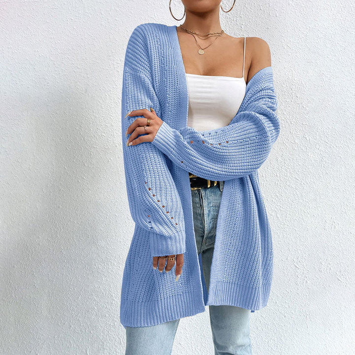 Levoire | Veste Longue Tricotée Avec Détails Subtils Pour Femmes Bleu