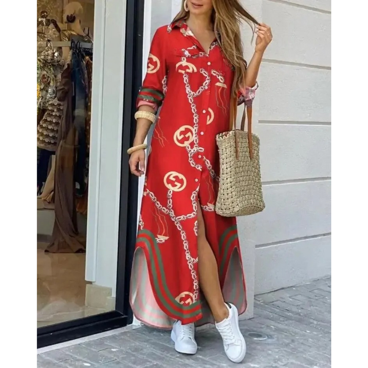 Levoire | Robe Chemisier Avec Impression En Couleur Unie Rot