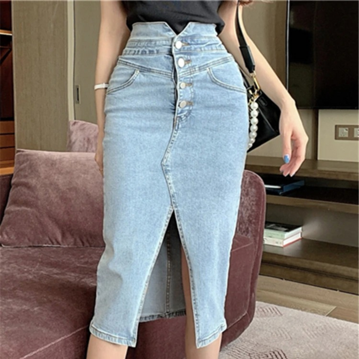 Levoire | Jupe En Denim Longue Taille Haute