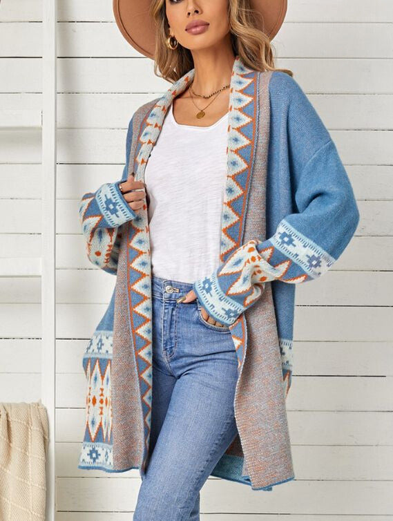 Levoire | Long Coloré Veste En Laine Tricotée Pour Femmes Bleu