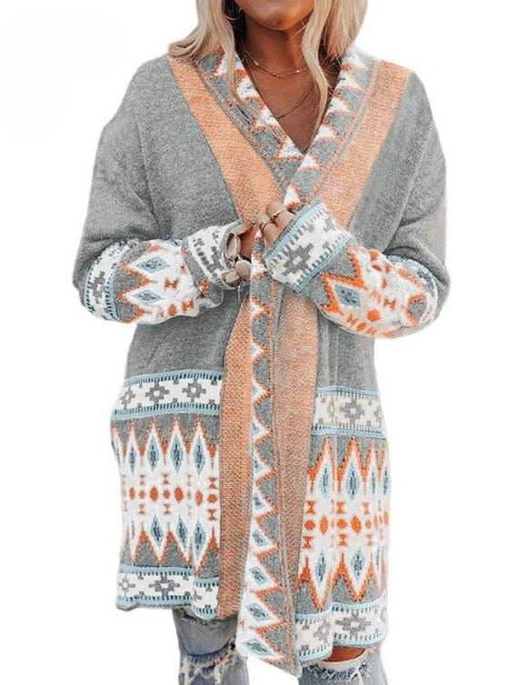 Levoire | Long Coloré Veste En Laine Tricotée Pour Femmes Gris