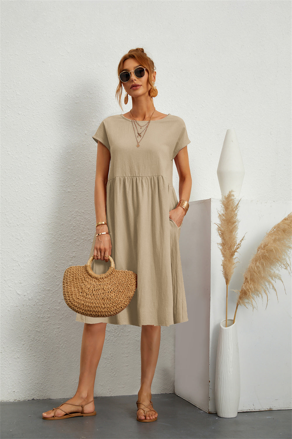 Levoire | Robe Décontractée Élégante Avec Poches Beige