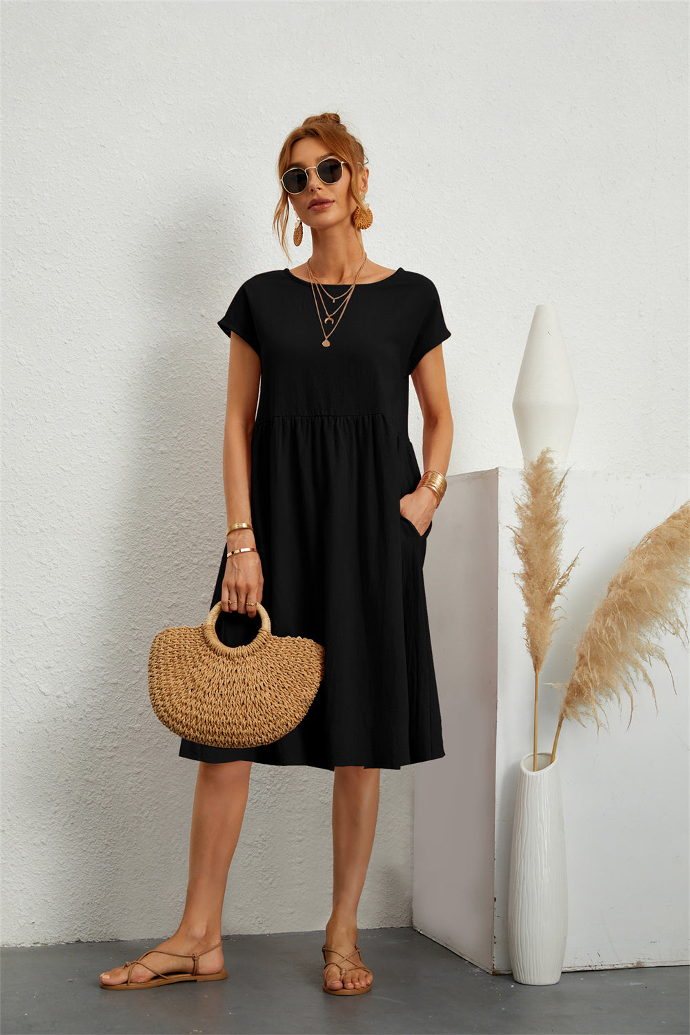Levoire | Robe Décontractée Élégante Avec Poches Noir