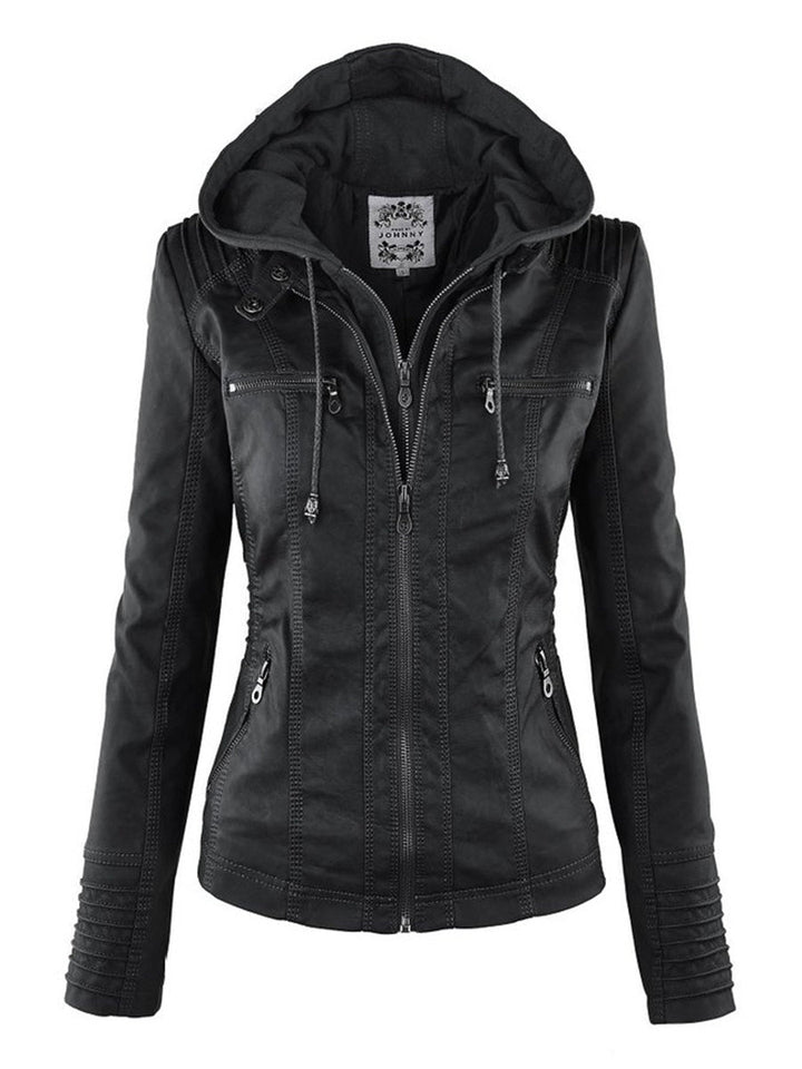 Levoire | Vêtements Femme Veste En Cuir Végan Avec Capuche Et Fermeture Éclair Noir