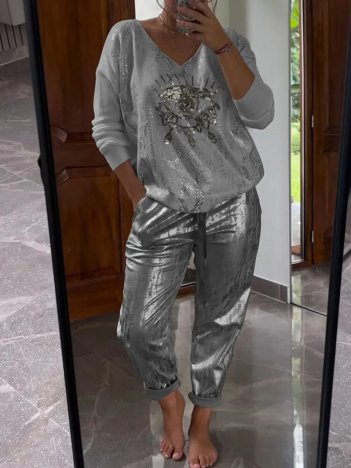 Levoire | Haut Brillant Et Pantalon Pour Femmes Gris
