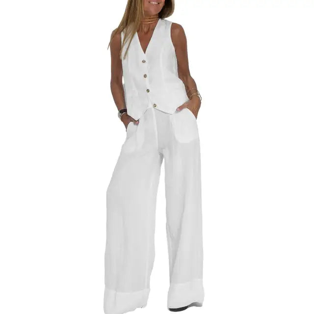 Levoire | Ensemble Décontracté Élégant (Gilet Et Pantalons) blanc